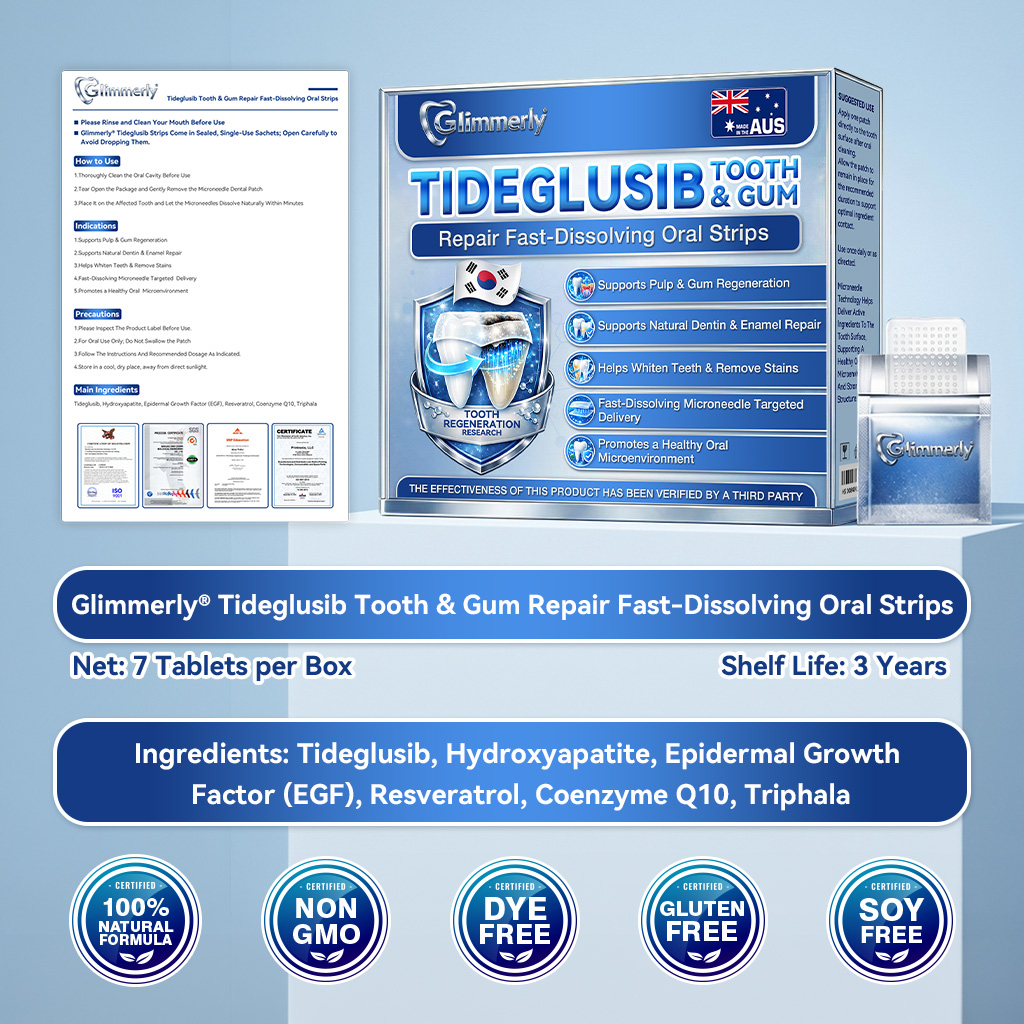 𝑮𝒍𝒊𝒎𝒎𝒆𝒓𝒍𝒚® 🦷 Tideglusib Fast‑Dissolving Tooth & Gum Repair Oral Strips🎋(Supports tooth repair and helps relieve gum discomfort and other common oral concerns)
