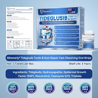 𝑮𝒍𝒊𝒎𝒎𝒆𝒓𝒍𝒚® 🦷 Tideglusib Fast‑Dissolving Tooth & Gum Repair Oral Strips🎋(Supports tooth repair and helps relieve gum discomfort and other common oral concerns)